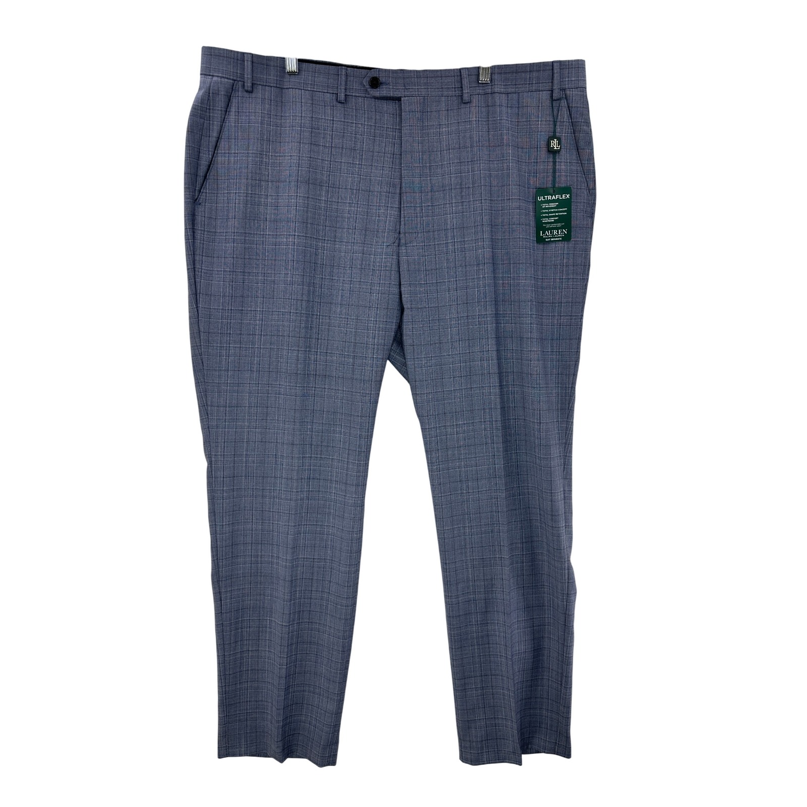 Lauren Ralph Lauren Men's Blue Plaid Classic Fit Ultraflex Dress Pants 42x32